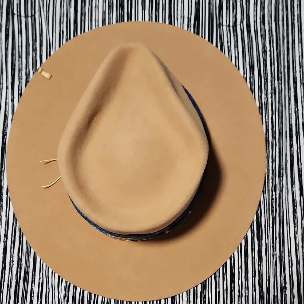 Nick Fouquet Tan Wide-Brim Felt Fedora with Dark Band